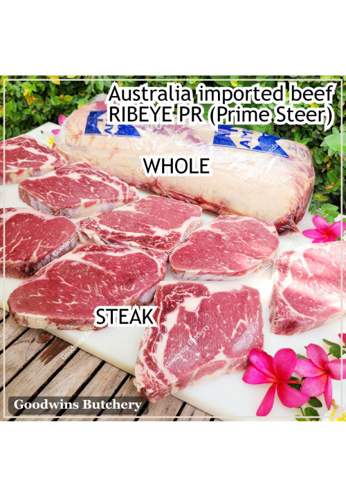 Beef Ribeye AUSTRALIA PR STEER (prime young cattle) frozen aged by producer brand AMH steak cuts 1 & 2 inch price/kg 3-4pcs (Scotch-Fillet / Cube-Roll)